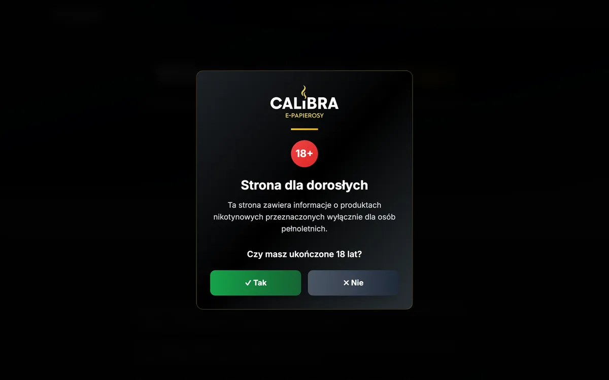 Zrzut strony internetowej Calibra E-papierosy wykonanej przez Strefę Wizerunku