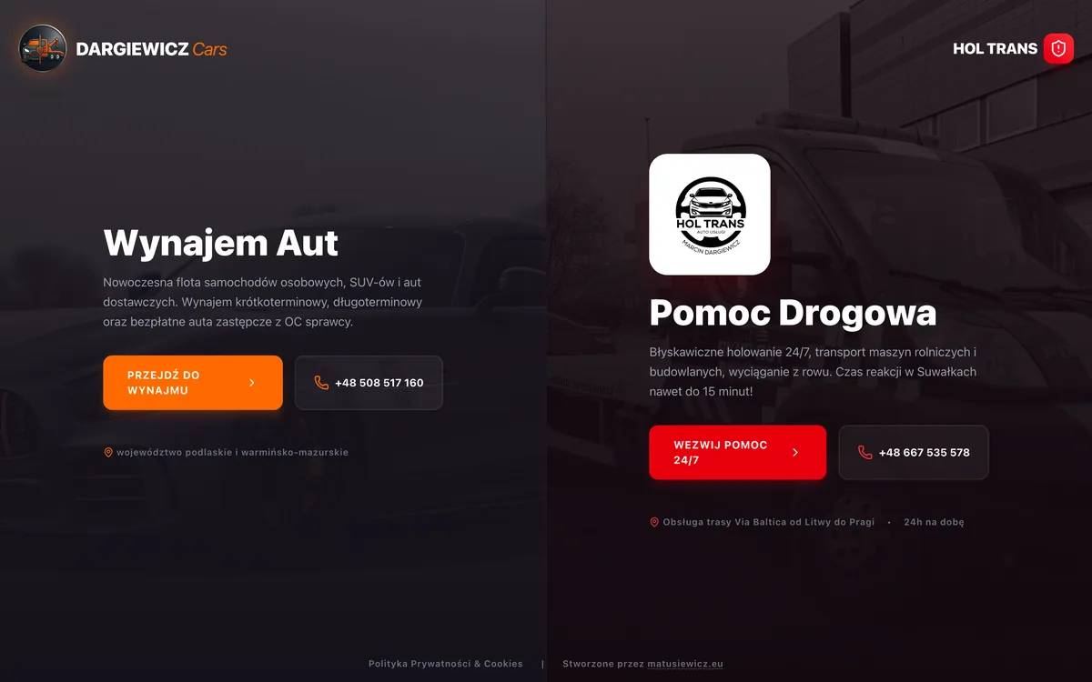 Zrzut strony internetowej Dargiewicz Cars wykonanej przez Strefę Wizerunku