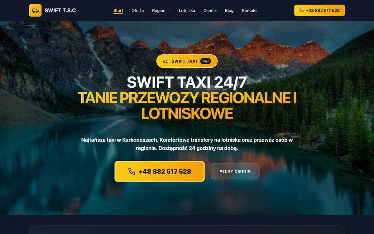 Zrzut strony internetowej Swift T.S.C wykonanej przez Strefę Wizerunku