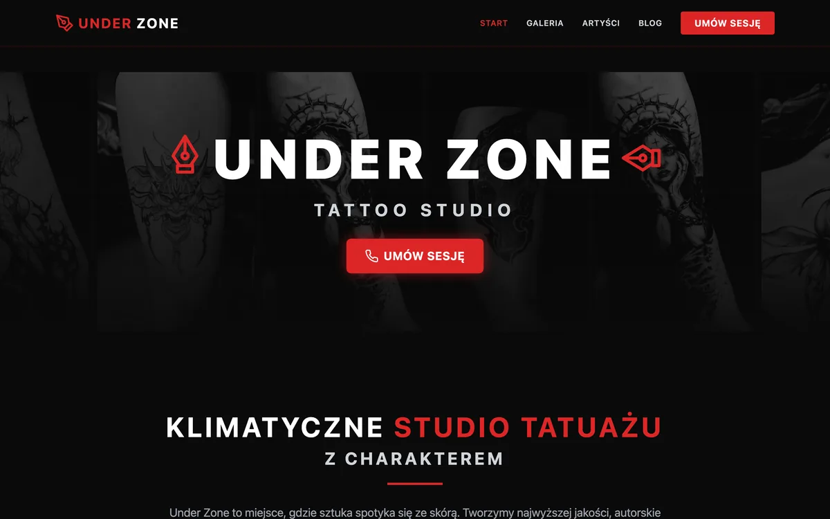 Zrzut strony internetowej Underzone wykonanej przez Strefę Wizerunku